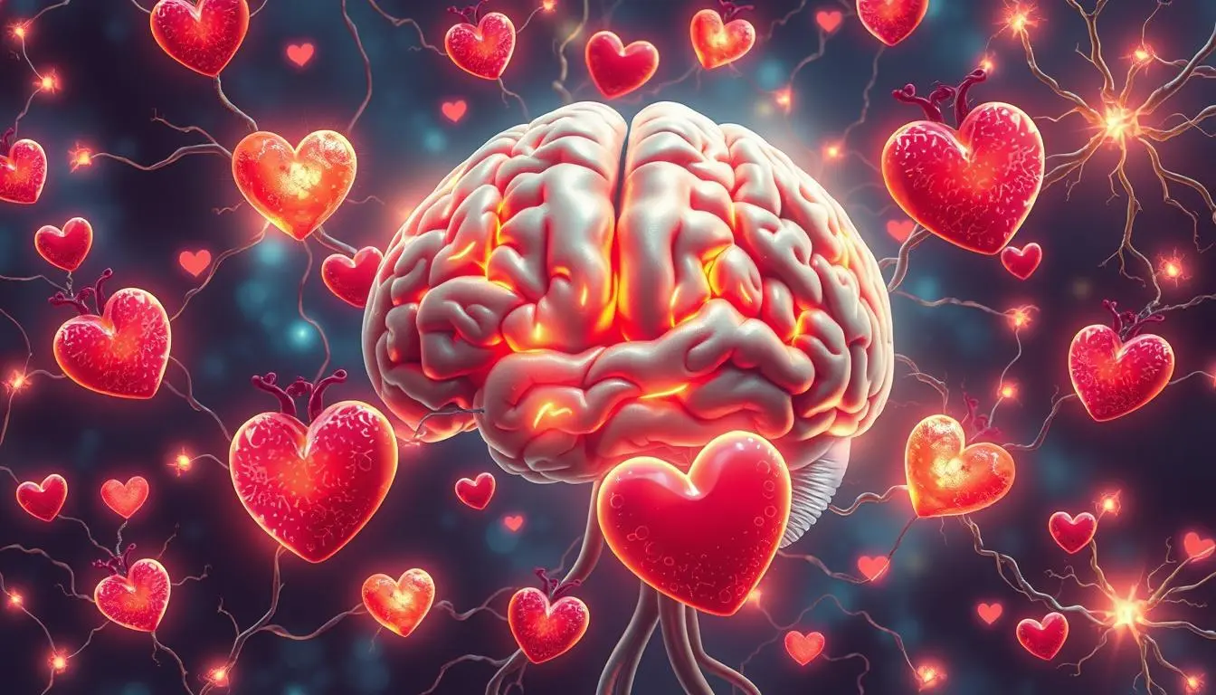 Neuroscience of Love - A brain with interconnected neural pathways illustrating the science of love, highlighting emotional and cognitive processes in relationships. Neuroscience of Love