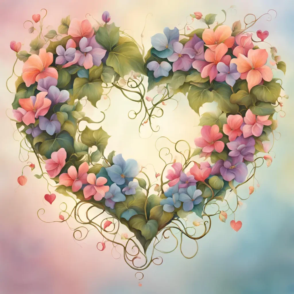 Love Quotes For Husband: Heartfelt Words To Show Your Affection Two hearts made of intertwined vines or flowers set against a soft, pastel background, symbolizing unity and connection.