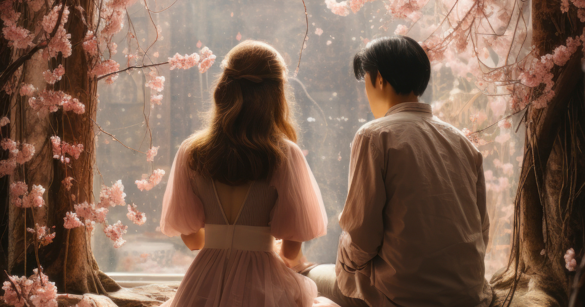 Couple enjoying a romantic moment from a japanese romance movie they watched free online - japanese romance movies