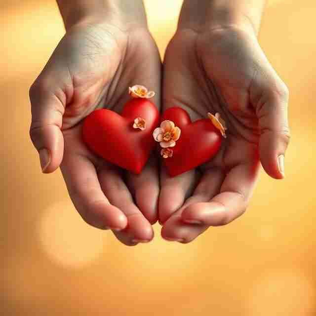 About Life The Love - Two Hands Intertwined with Hearts Blooming (about)