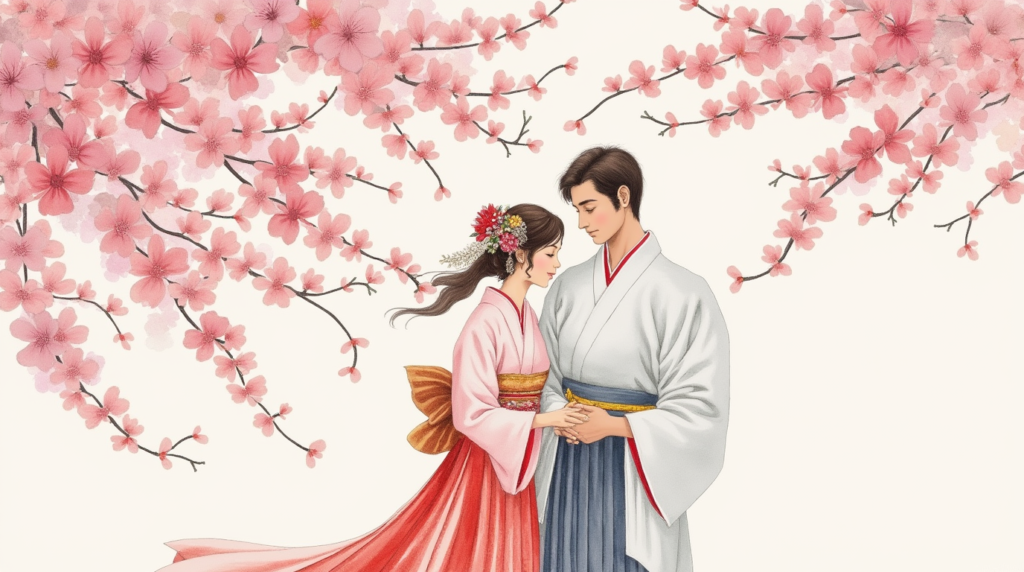 Find Your Japanes Love Story: How? a man and woman in traditional dress holding hands - japanese love story